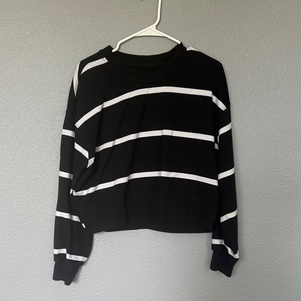 lululemon athletica Black and White Striped Cropped Sweatshirt